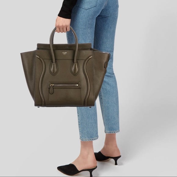 Sold CELINE 💚 LUGGAGE MINI OLIVE GREEN TAUPE - Picture 7 of 16